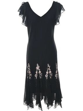 Vintage Y2K Black V-Neck Embroidered Dress